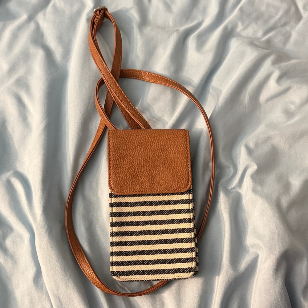 Thirty-One Tan and Black Striped Crossbody Bag